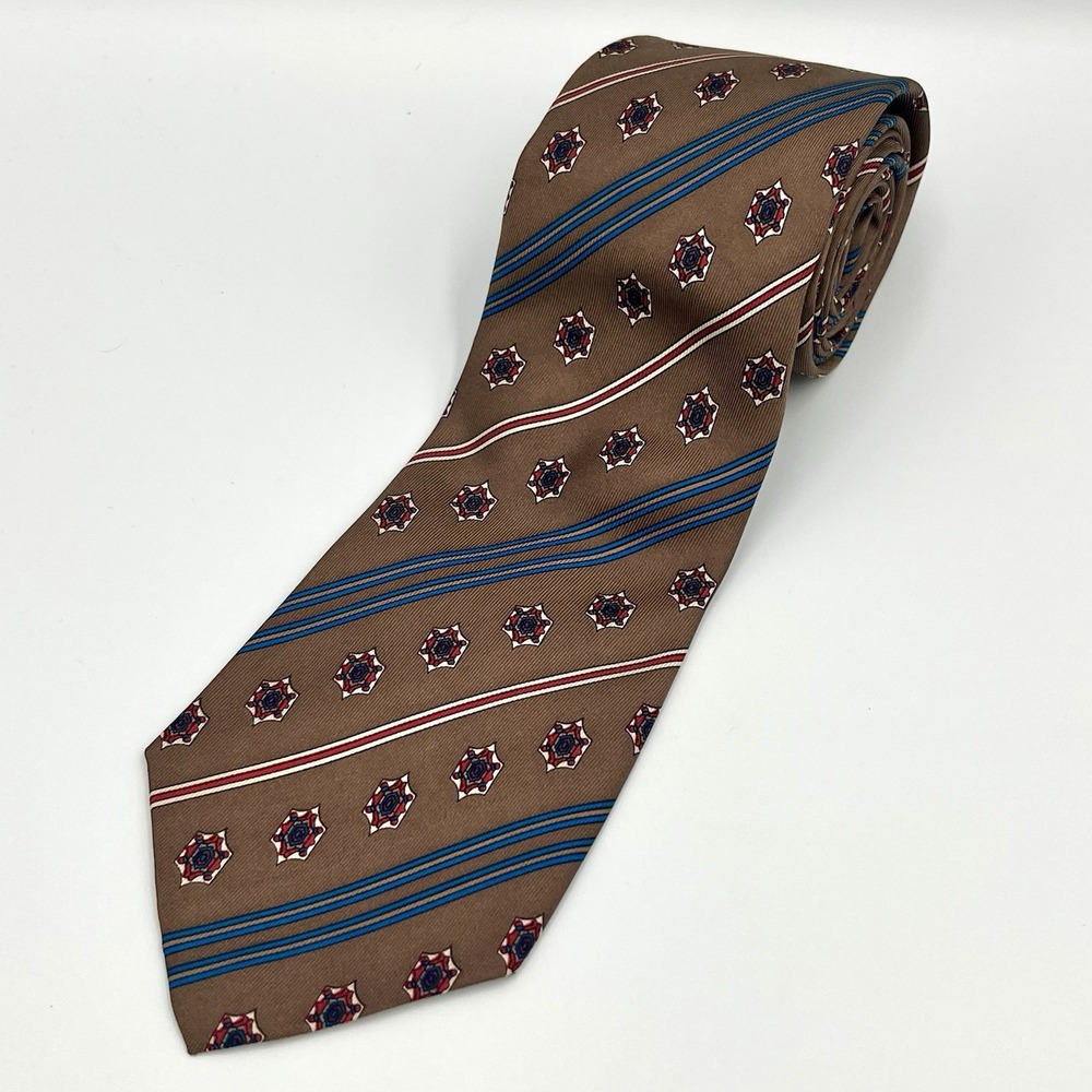 Vintage Yves Saint Laurent Necktie Men Brown Blue… - image 1